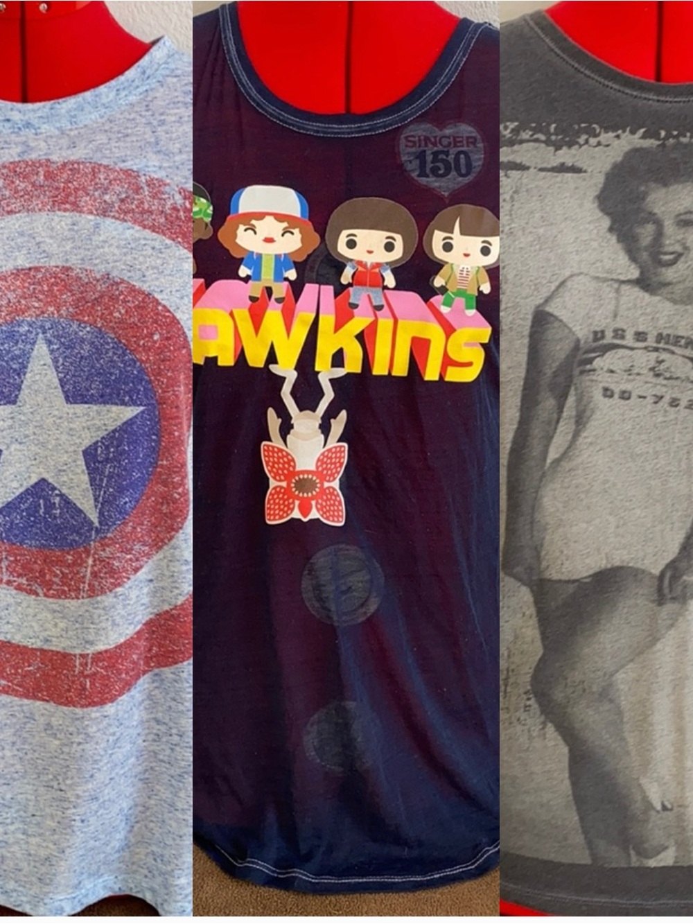 Stranger Things, Avengers & Marylin Graphic T Shirts Bundle L